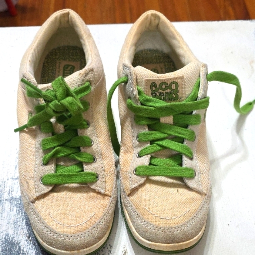 Simple Eco Sneaks Women's Sneakers Shoes Tan Canva Gray Suede Sz 8.5 EUC